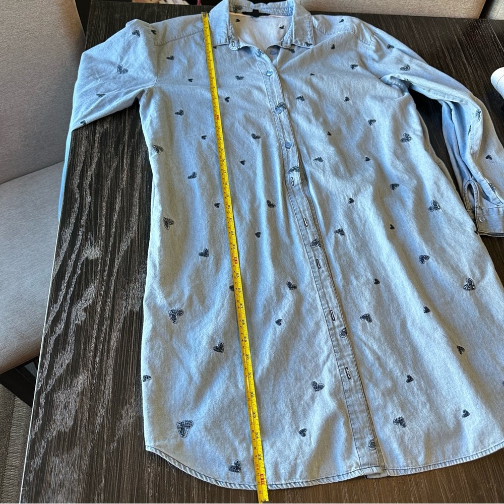 Jane+Delancey Blue Chambray Embroidered Long Sleeve Button Up Jean Dress, M - Picture 7 of 7